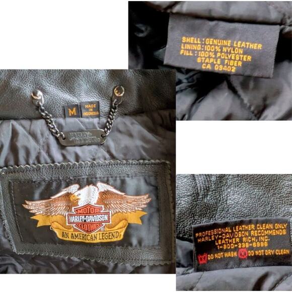Harley Davidson Leather Jacket Mens Black Medium Eagle Embossed Back Moto Biker - Picture 12 of 13